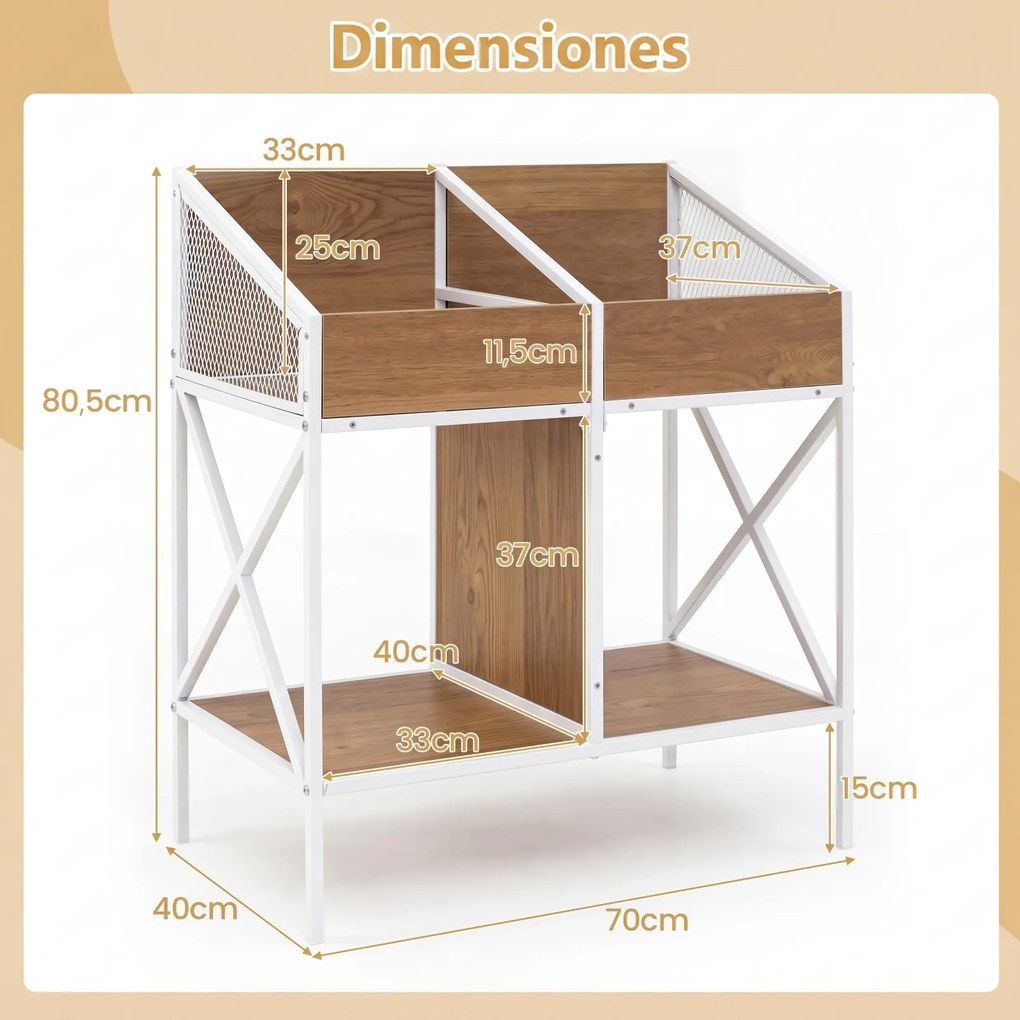 Móvel para Gira-Discos e Discos de Vinil, 70 x 40 x 80,5 cm, Estantes Multinível, Natural