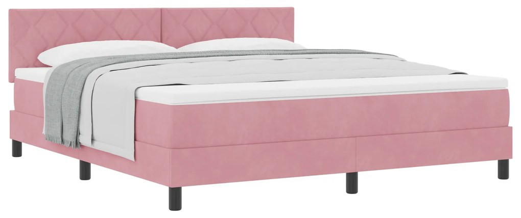 Cama Box Spring com Colchão Rosa Super King Veludo