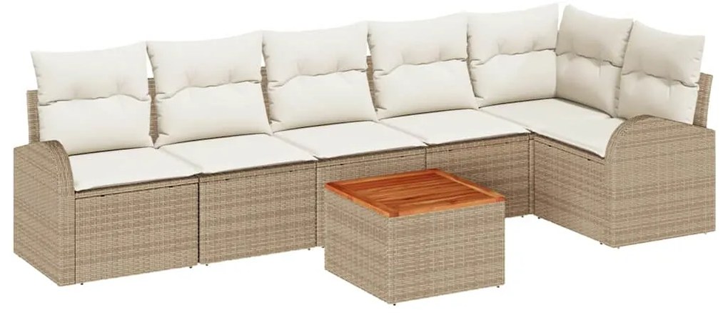 Conjunto de Sofá de Jardim com 7 Peças e Almofadas Bege em Rattan Poli