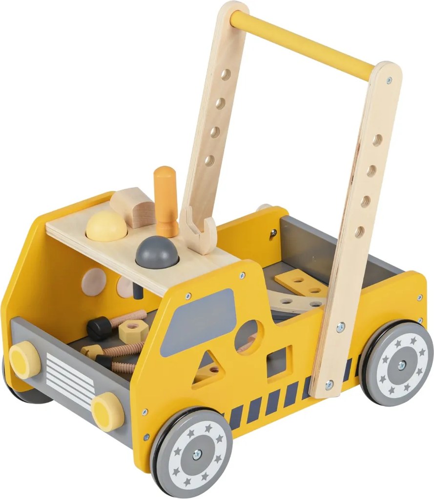 Andador de empurrar em madeira 2 em 1 para bebés e crianças com velocidade ajustável e armazenamento Brinquedos Montessori Amarelo