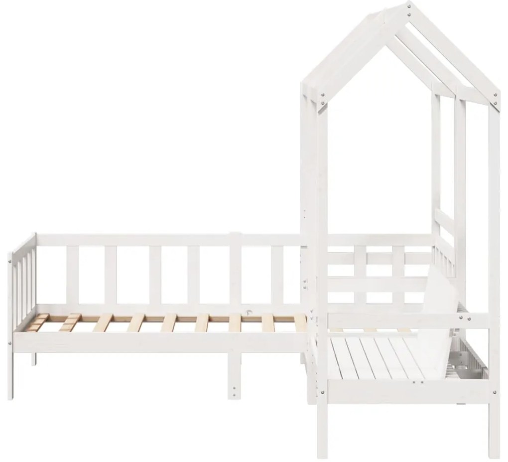 Conj. sofá-cama e banco c/ telhado 90x190cm pinho maciço branco