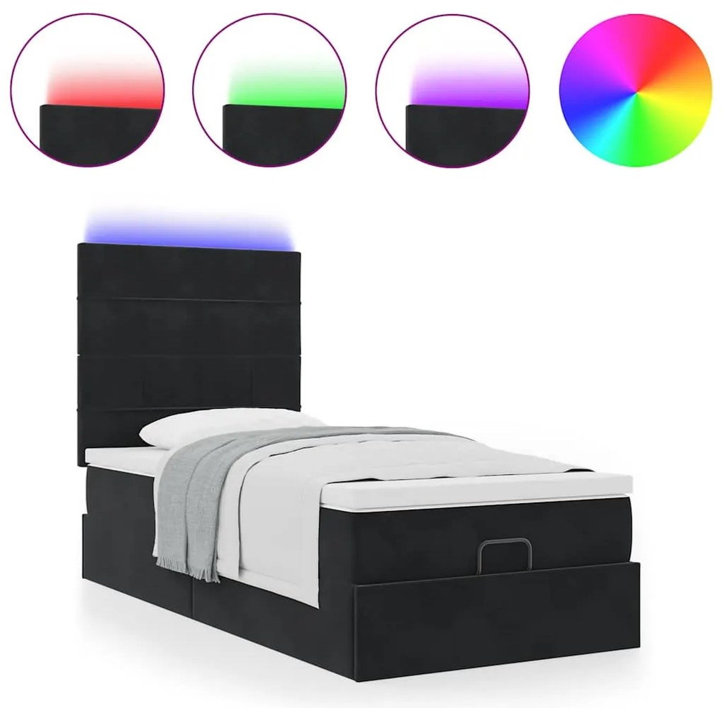 Estrutura de cama otomana com colchões preto veludo