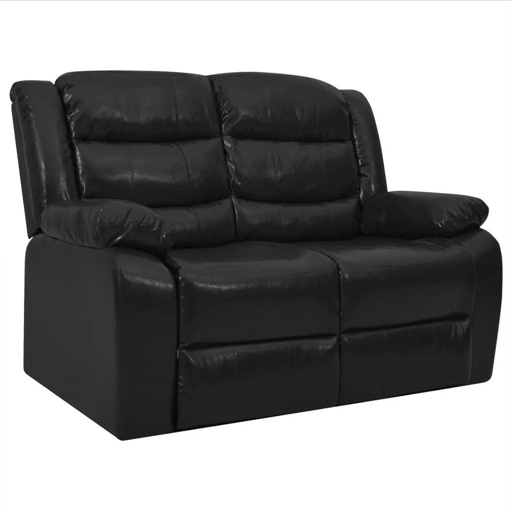 Sofá reclinável de 2 lugares couro artificial preto