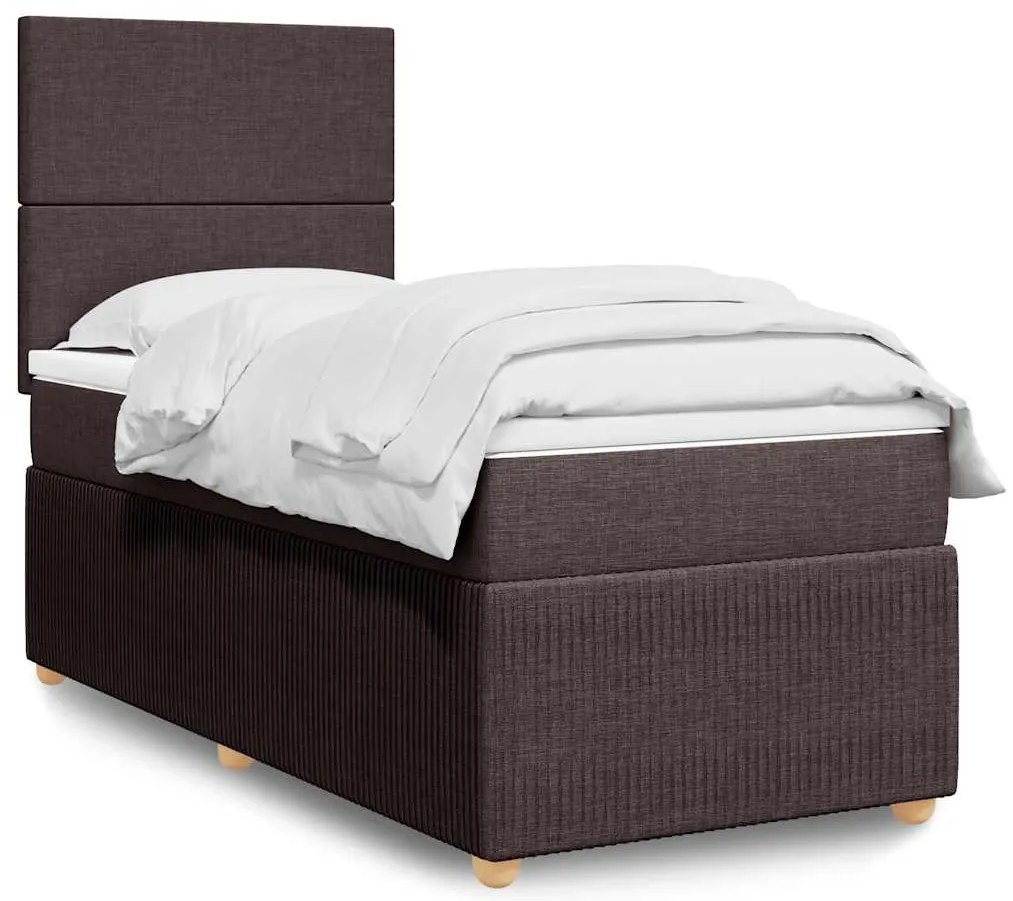 vidaXL Cama com molas/colchão 90x200 cm tecido castanho-escuro
