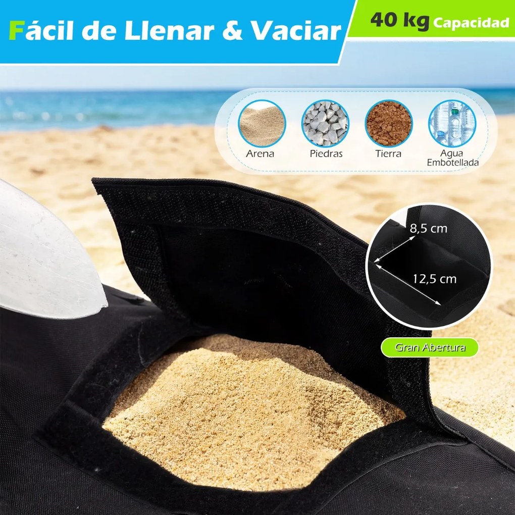 Saco de areia quadrado para base para guarda-sol 47 x 47 x 16 cm, impermeável, abertura diagonal, fivelas, alça dobrável e removível, para pátio, prai