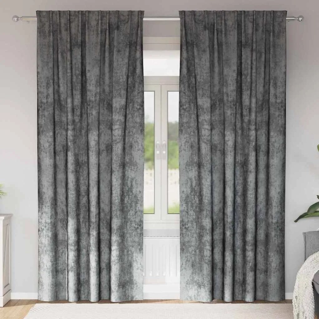 Cortinas de Veludo 2 peças com Ilhós Cinza 225x140 cm