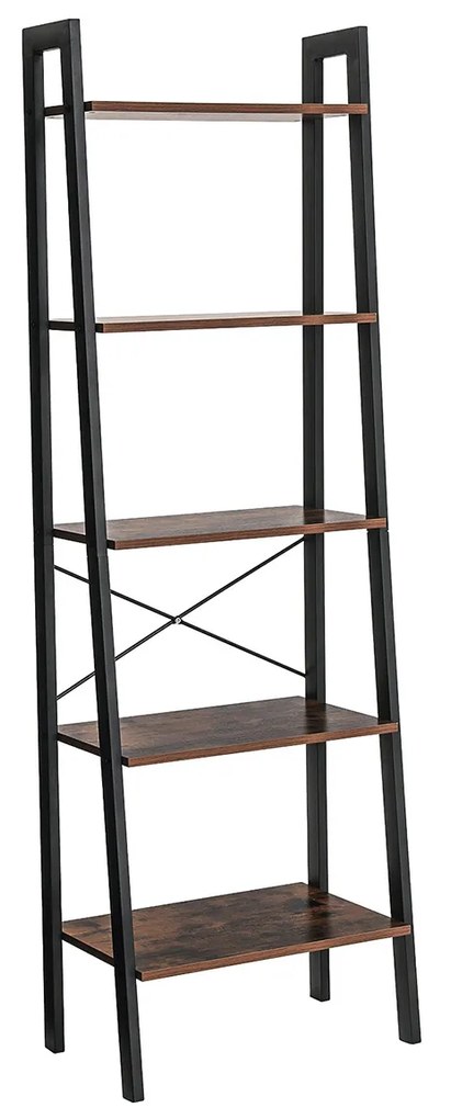 Estante em escada de 5 prateleiras com estrutura metálica | VASAGLE | 56.2 x 32 x 172.1 cm | castanho rústico | LLS45X.