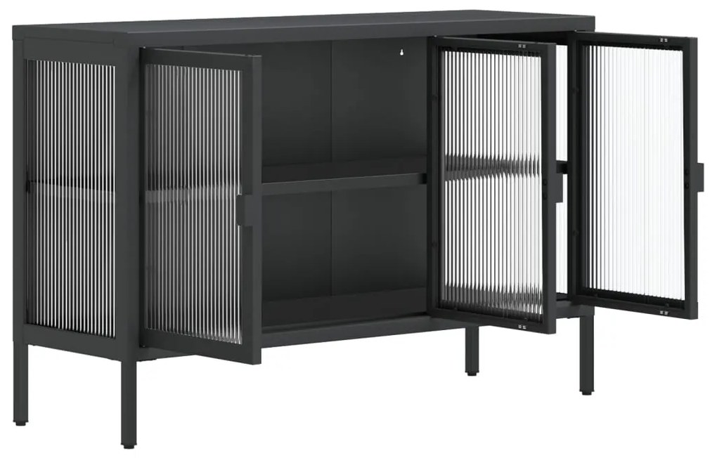 Aparador 105x35x70 cm vidro e aço preto