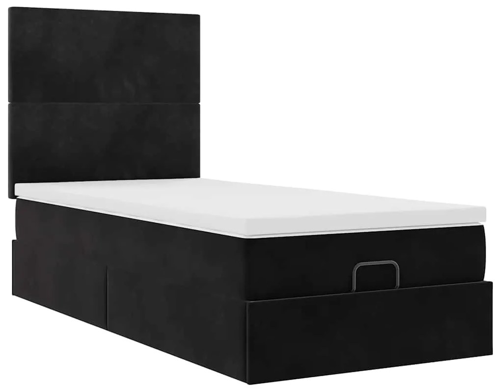 Estrutura de cama otomana com colchões preto 80x200cm veludo