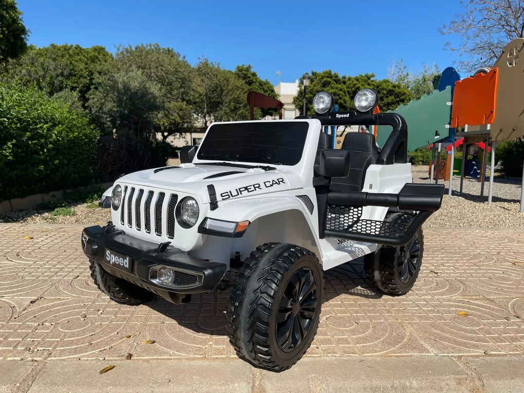 Carro Eletrico Infantil JEEP RUBICON STYLE 12V, App para Telemóvel e Comando, 1 Lugar Branco