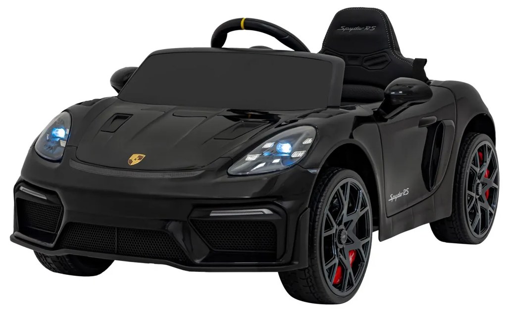 Carro elétrico para Crianças 12V Porsche Spyder RS 718 Com MP4, Rodas Espuma EVA, assento couro ecológico Carga até 30 kg Preto