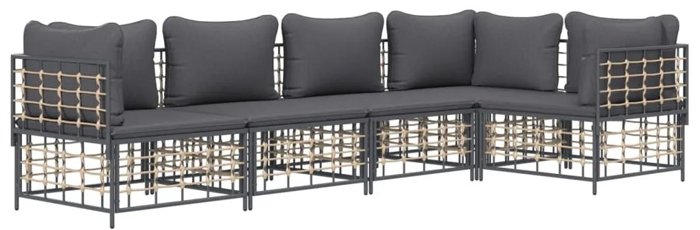 5 pcs conjunto lounge de jardim c/ almofadões vime PE antracite