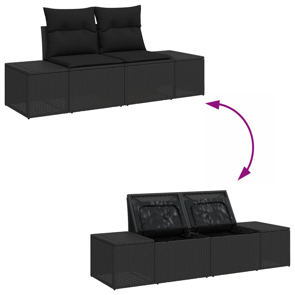 Conjunto de Sofá de Jardim de 6 Peças com Almofadas Preto Rattan Polip