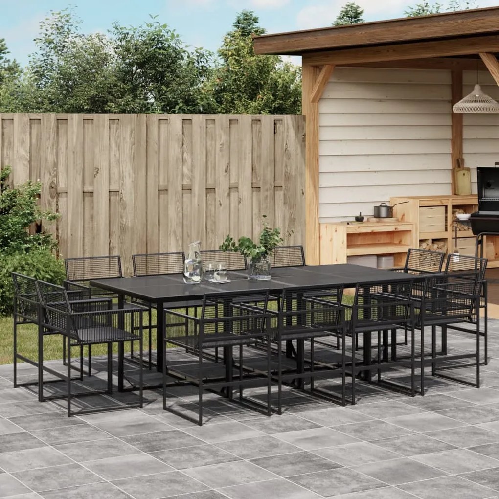vidaXL 13 pcs conjunto de jantar p/jardim vime PE preto