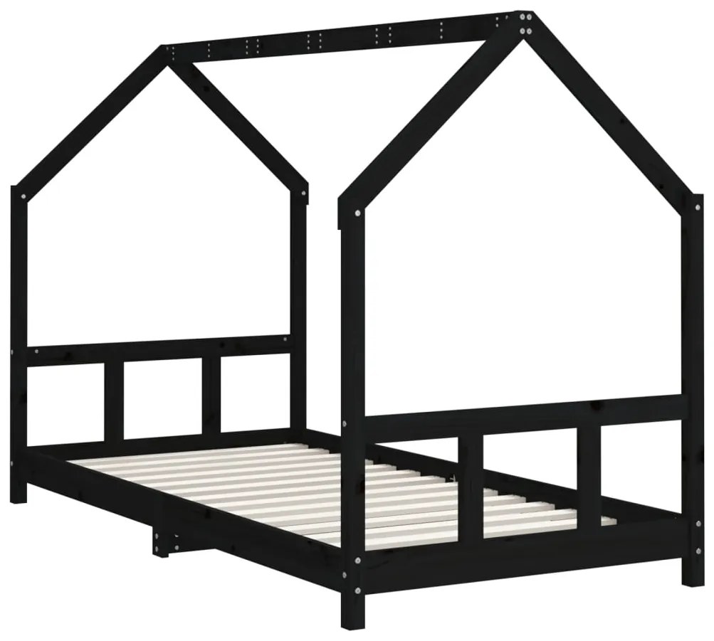 Estrutura de cama infantil 90x200 cm pinho maciço preto