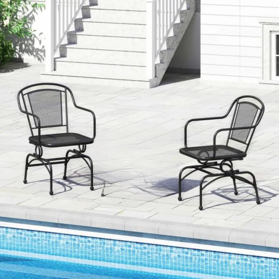 Conjunto de 2 cadeiras com suave movimento de baloiço de jardim em metal pretas.