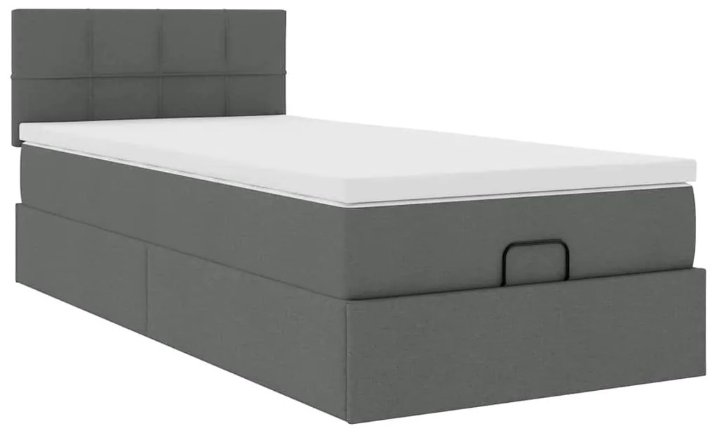 Cama otomana com colchão 90x200 cm tecido cinzento escuro