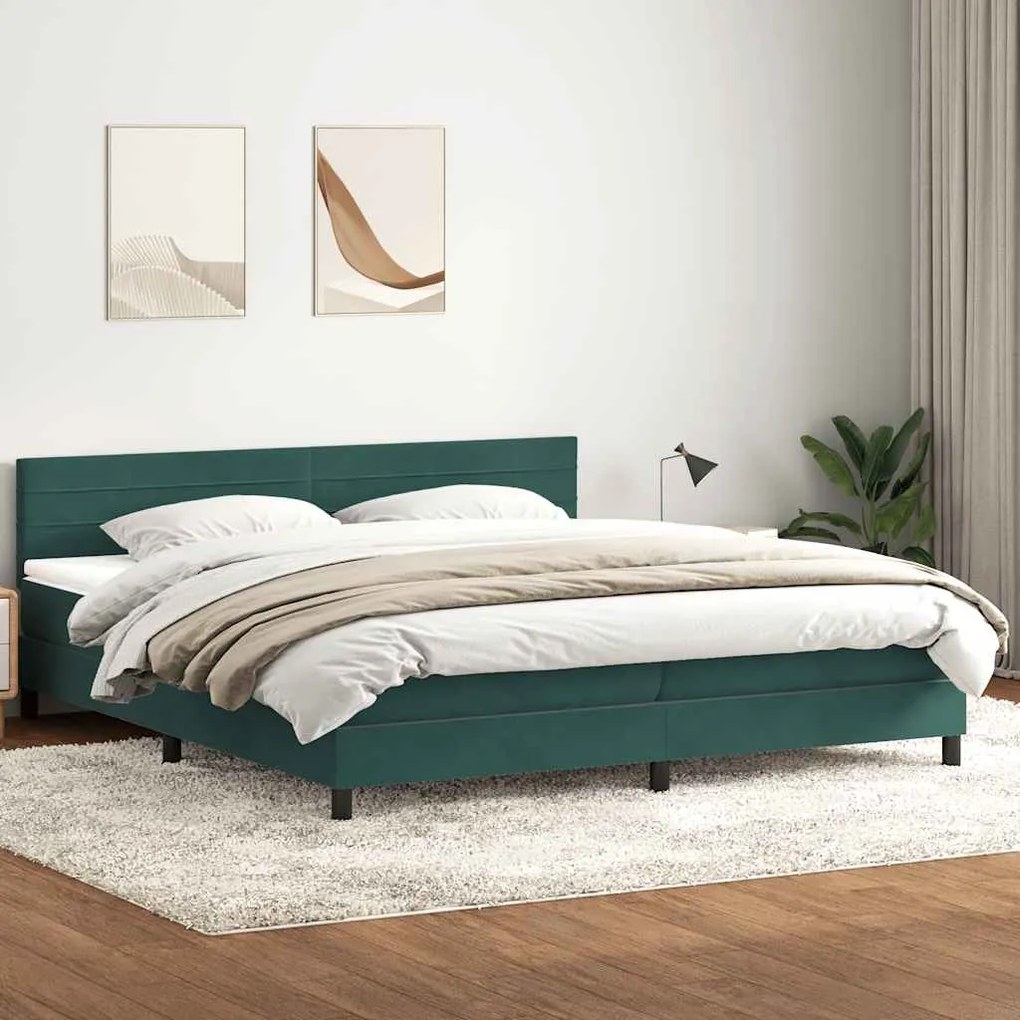 vidaXL Cama com molas/colchão 180x210 cm veludo verde-escuro