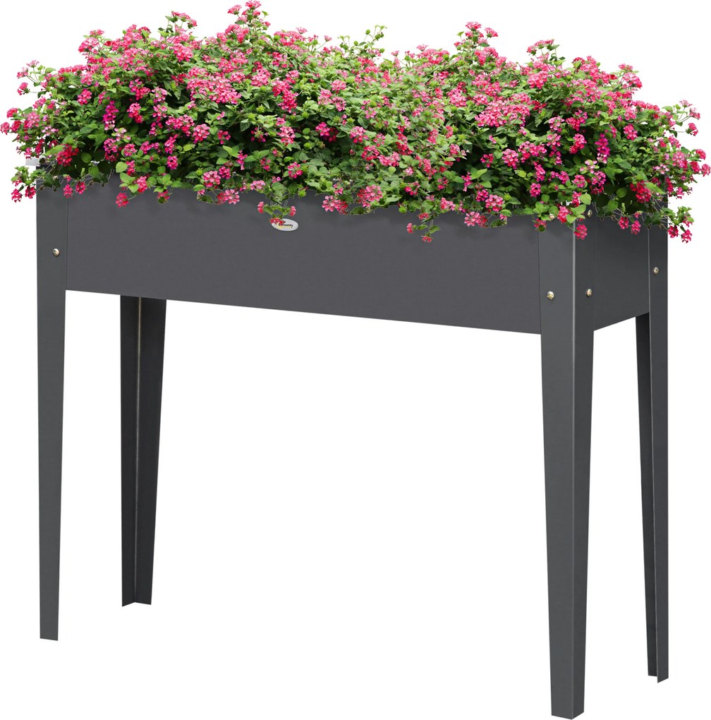 Floreira com pés 100 x 30 x 80 cm, para horta, com orifício de drenagem, em aço galvanizado, ,cinzenta