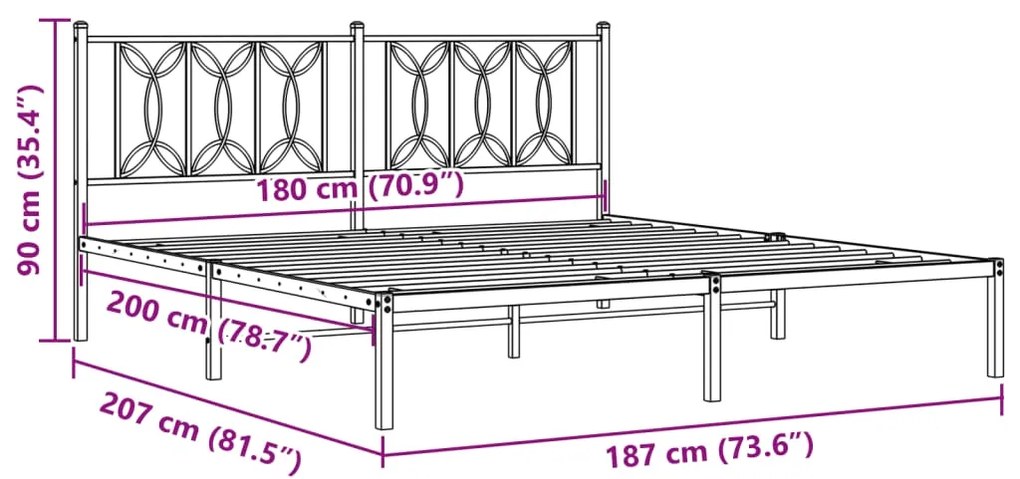 Estrutura de cama em metal com cabeceira 180x200 cm preto