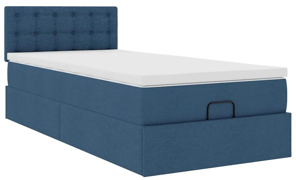 Cama Otomana com Colchão & LEDs Tecido Azul 90x200 cm