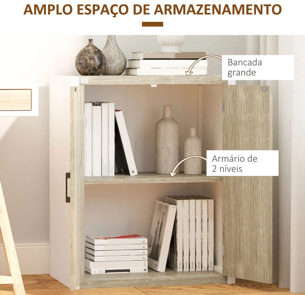 Aparador de Sala de Estar com 2 Portas e Prateleira Ajustável Armário para Escritório Entrada Dormitório Estilo Moderno Anti-Tombo 62x40x77cm Madeira