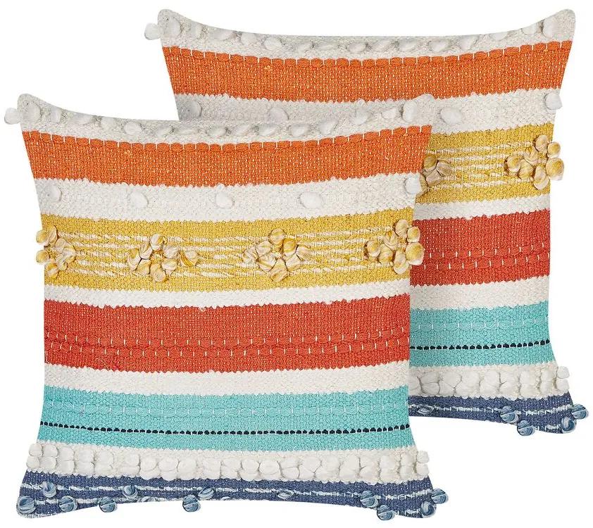 Conjunto de 2 almofadas decorativas em algodão multicolor às riscas 45 x 45 cm DICLIPTERA Beliani