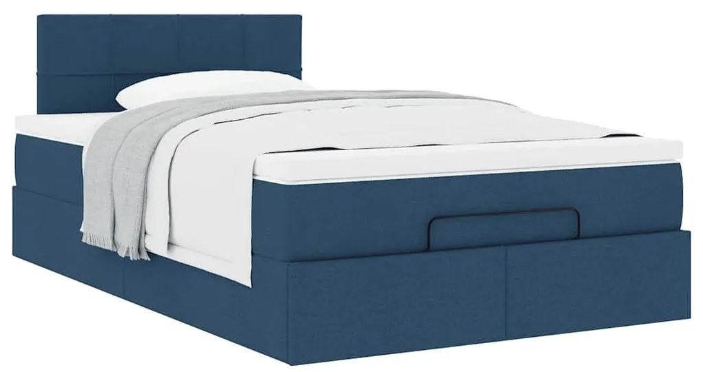 Cama otomana com colchão 120x200 cm tecido azul