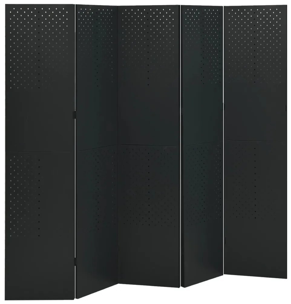 vidaXL Divisória de quarto com 5 painéis aço 200x180 cm preto