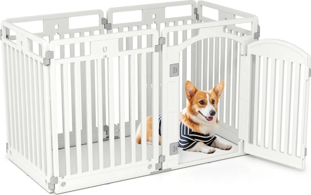 Parque para cães com 6 painéis de 81 cm com porta com fecho seguro e estacas para fixar no solo ideal para animais de estimação pequenos e médios bran