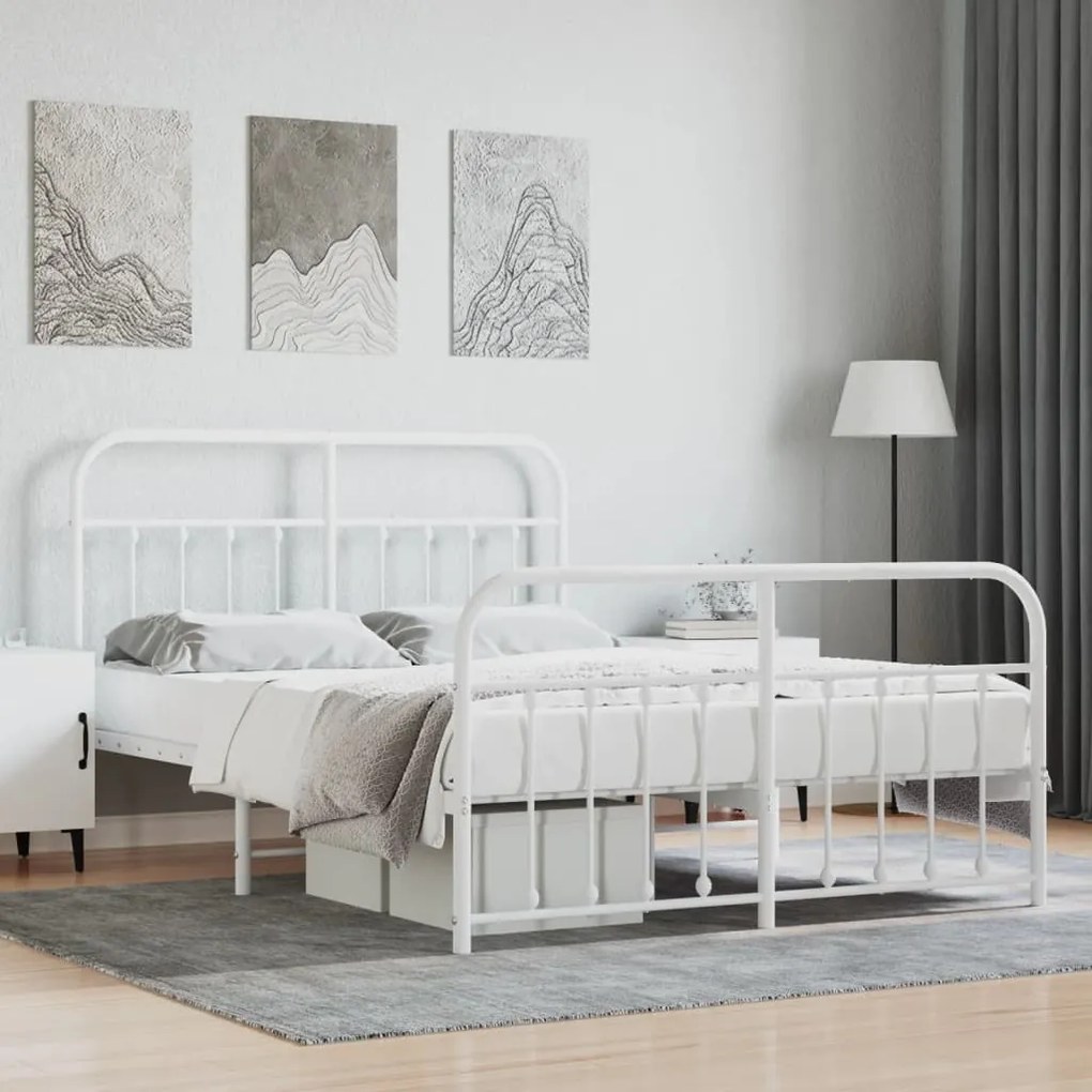 Estrutura de cama com cabeceira e pés 140x200 cm metal branco