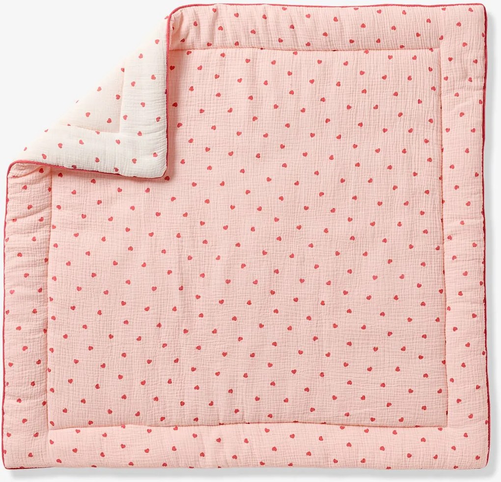 Tapete de solo / Base de parque em gaze de algodão MON COEUR estampado rosa