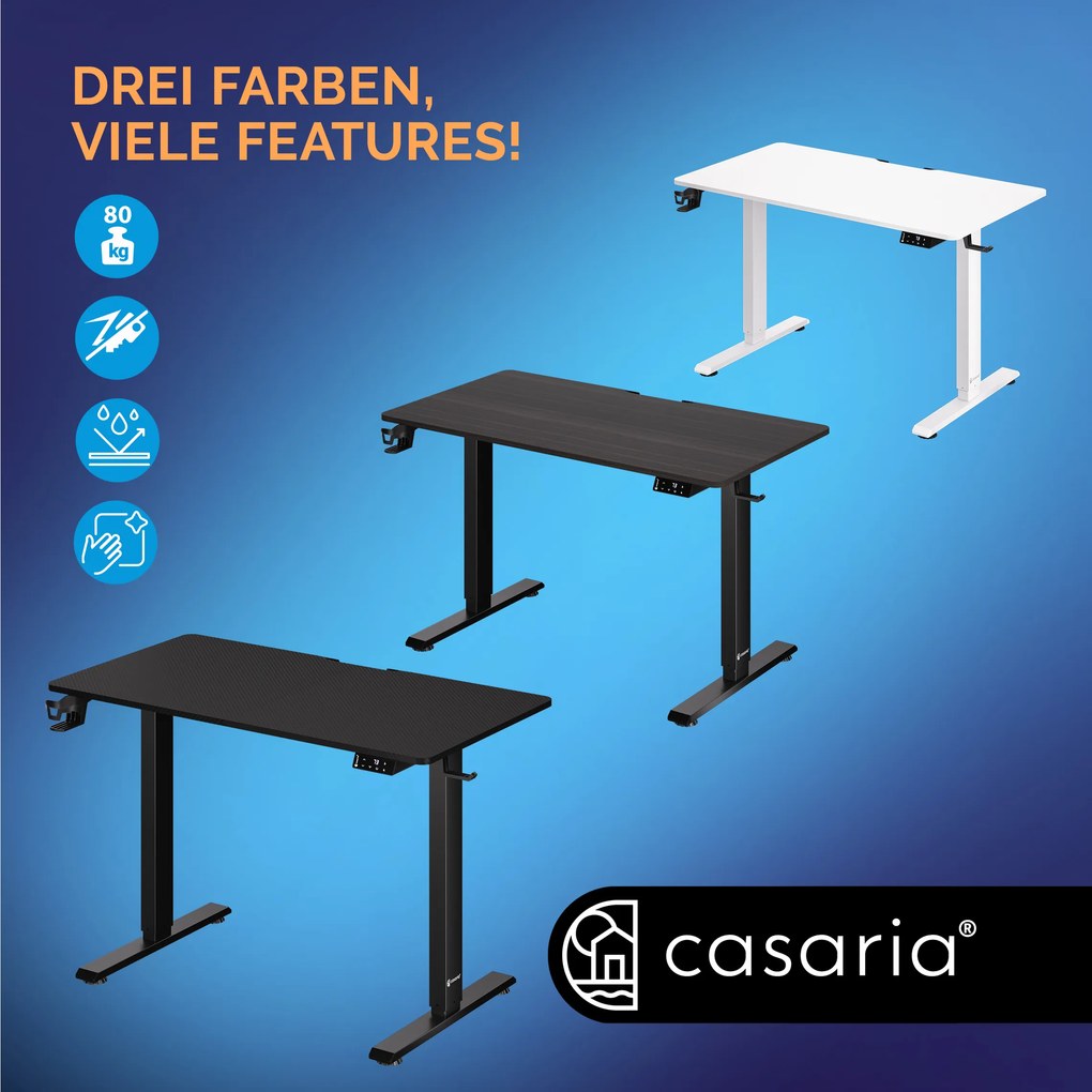 Secretária elétrica regulável em altura 160x75x73-118cm preta