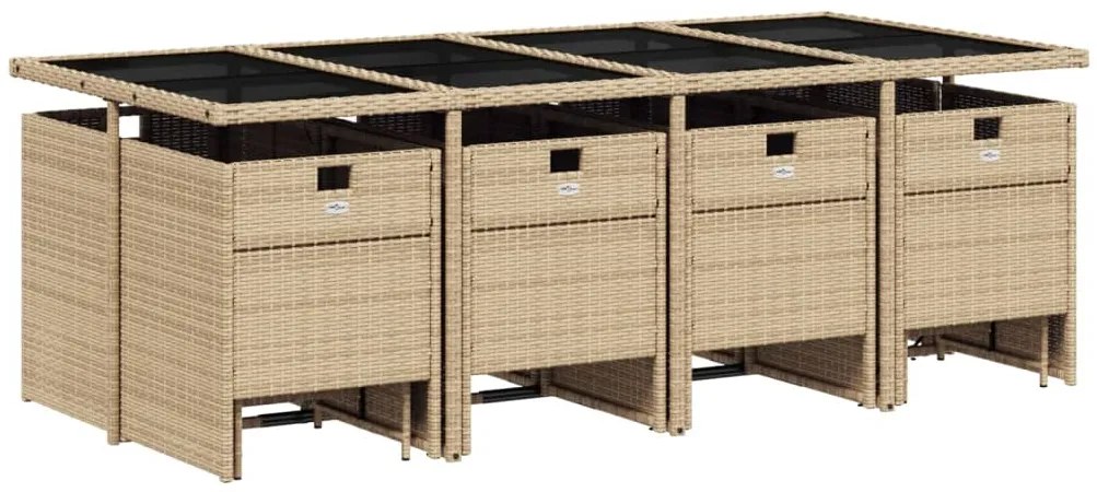 13 pcs conjunto de jantar p/ jardim com almofadões vime PE bege