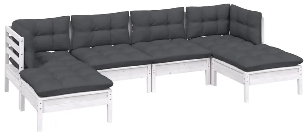 6 pcs conjunto lounge de jardim c/ almofadões pinho branco