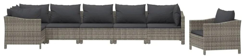 7 pcs conjunto lounge de jardim c/ almofadões vime PE cinzento