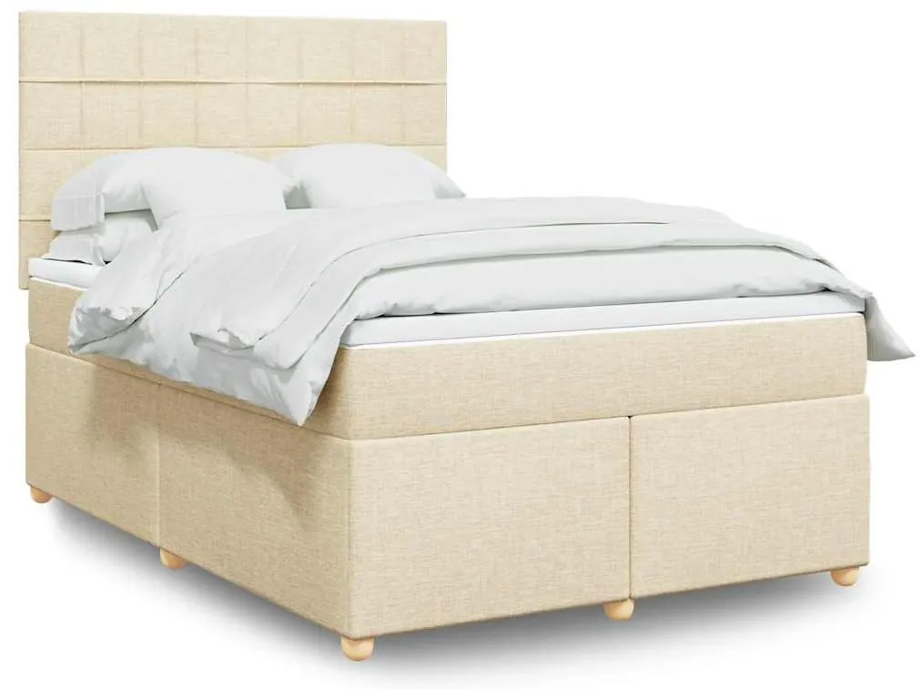 vidaXL Cama com molas/colchão 140x190 cm tecido cor creme