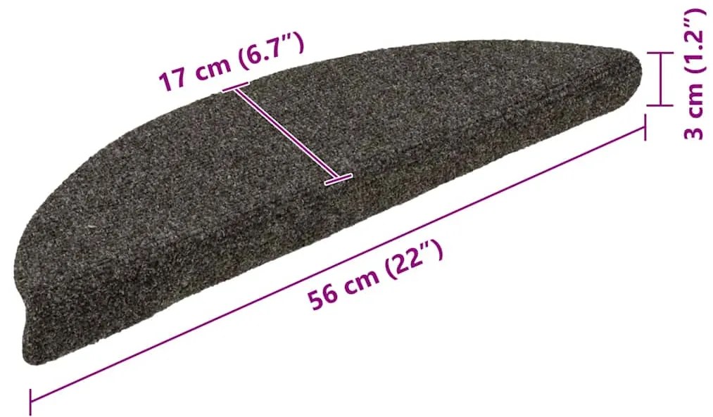 Tapetes de escada autoadesivos 15 peças 56x17x3 cm antracite meia-lua