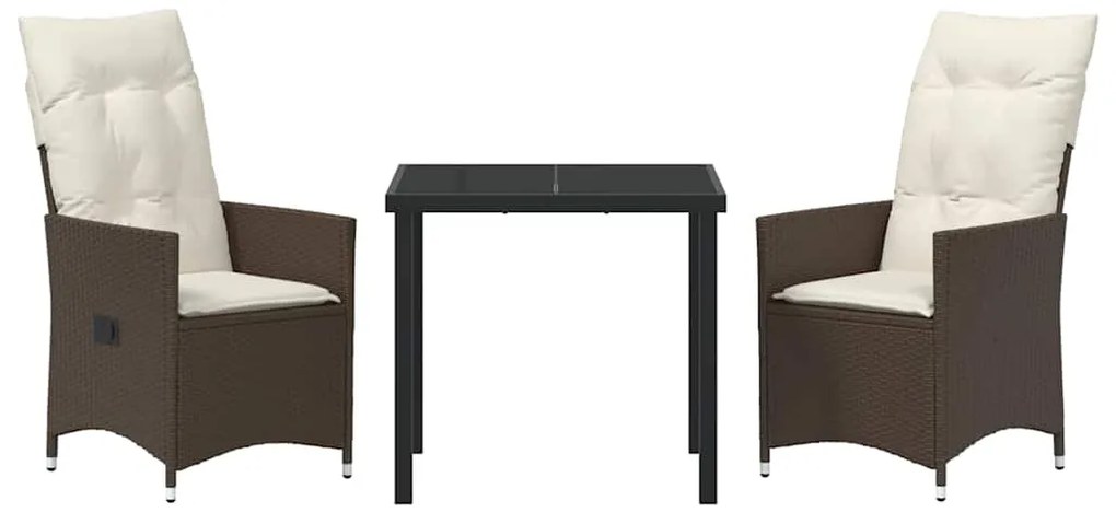 Conjunto de Jantar de Jardim com 3 Peças e Almofadas em Rattan Sintéti