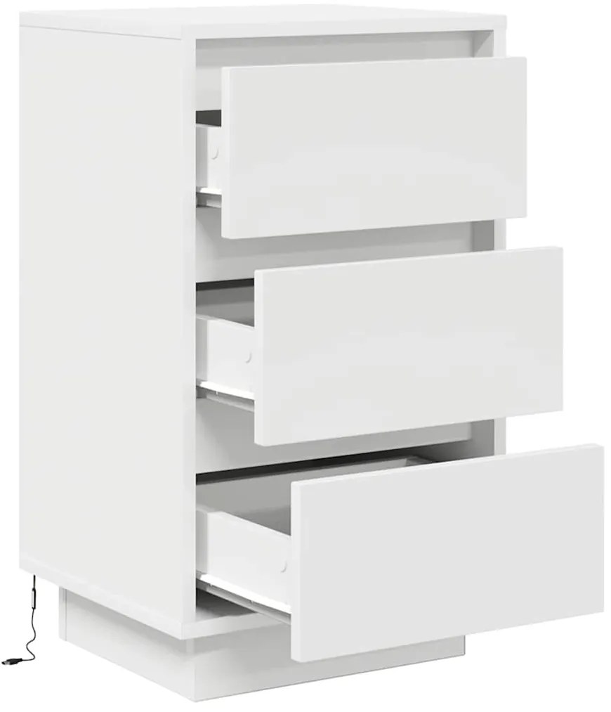 Mesa de cabeceira com luzes LED 38x34x65 cm branco