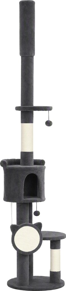 PawHut Arranhador até o teto 225–255 cm altura ajustável Árvore para gatos com 5 andares, postes de sisal, placa para arranhar, rede | Aosom Portugal