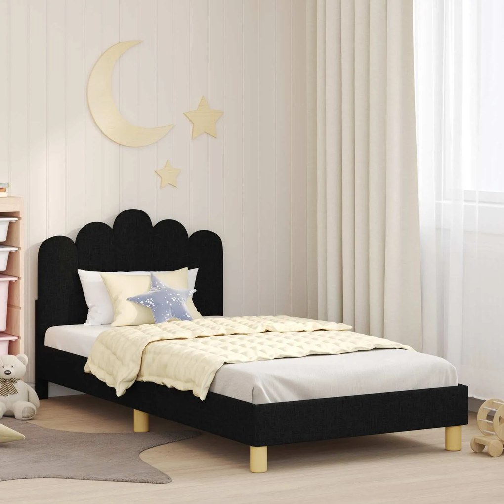 vidaXL Estrutura de Cama Infantil com Cabeceira Preto 90 x 200 cm
