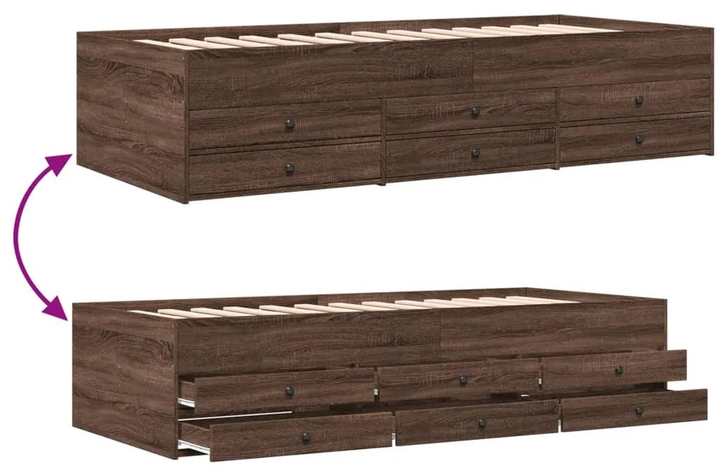 Sofá-cama com gavetas sem colchão 90x200 cm carvalho castanho