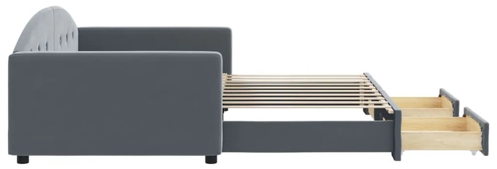 Sofá-cama c/ gavetão e gavetas 90x190 cm veludo cinzento-escuro
