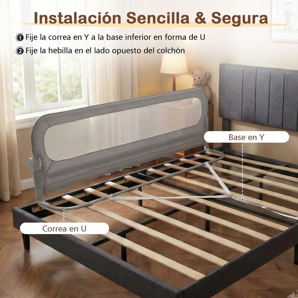 Conjunto 3 Barras dobrável para cama infantil Inclui 2 peças de 198 cm e 1 de 178 cm com capa removível em tecido Oxford, base em forma de U e correia