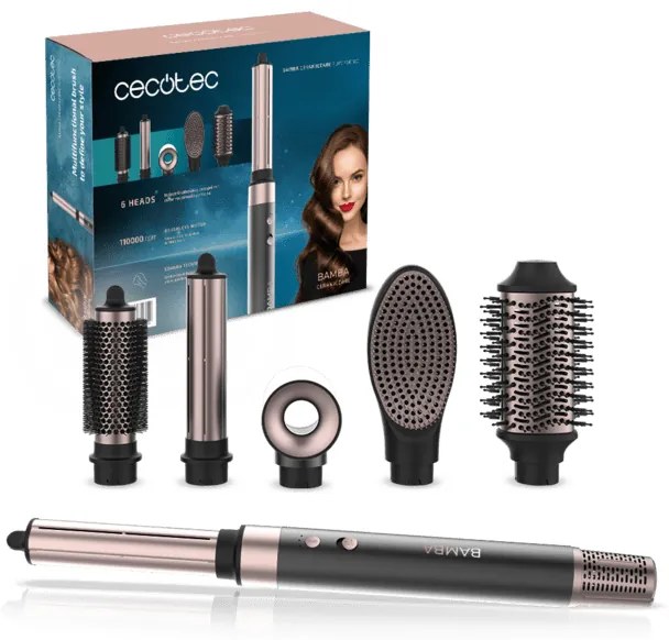 Escova modeladora Cabelo Cecotec CeramicCare 6 em 1, com 6 cabeças, 2 velocidades e 3 temperaturas