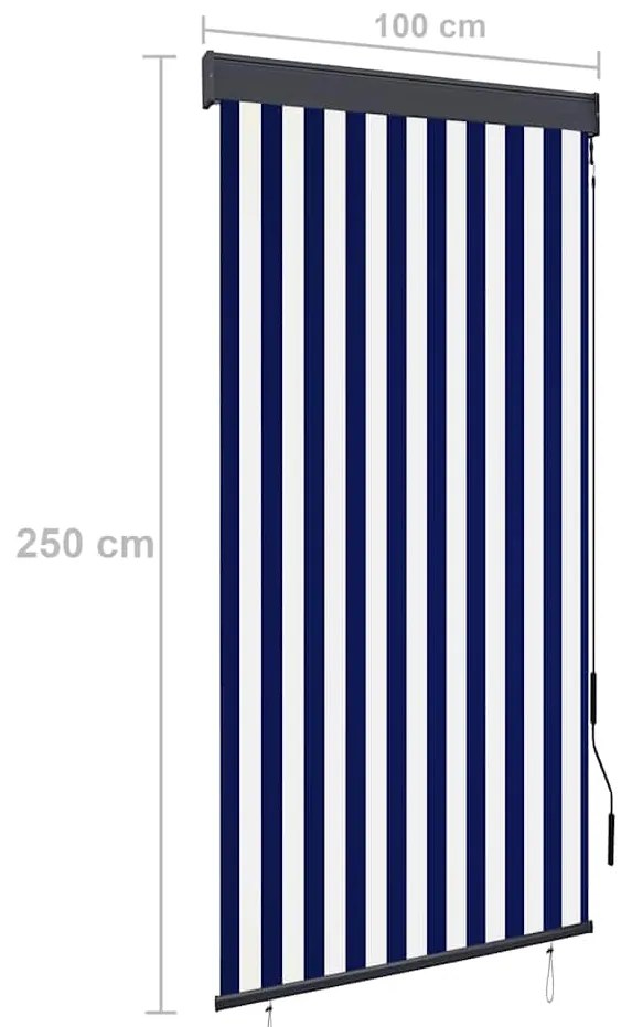 Estore de rolo para exterior 100x250 cm azul e branco