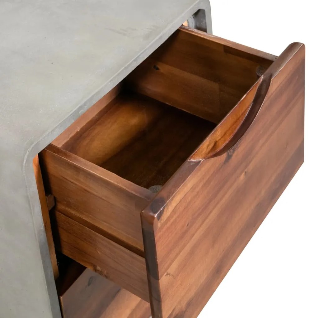 Mesa de cabeceira em betão e madeira acácia maciça 40x30x50 cm
