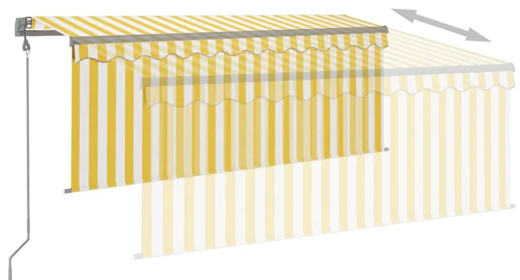 Toldo autom. c/ estore/LED/sensor vento 3,5x2,5m amarelo/branco