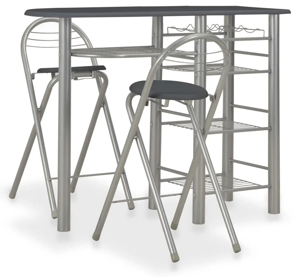 3 pcs conjunto de bar com prateleiras madeira e aço preto